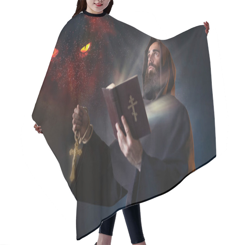 Personality  Medieval Monk With Spellbook Calling The Spirits, Secret Ritual. Mysterious Friar In Dark Cape. Mystery And Spirituality Hair Cutting Cape