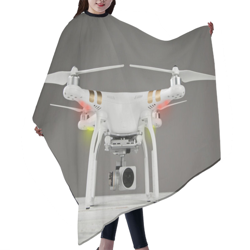 Personality  White Drone Quad Copter With 4K Digital Camera. Hair Cutting Cape