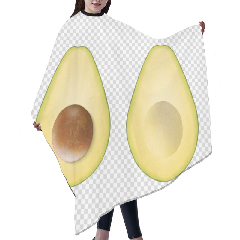 Personality  Vector 3d Realistic Cut Half Avocado With Seed Icon Set Closeup Isolated On Transparent Background. Design Template, Food, Health, Diet Concept. Front Or Top View Hair Cutting Cape