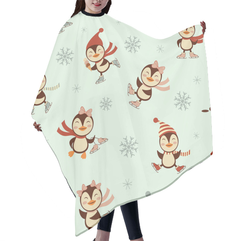 Personality  Ice Skating Penguins Seamless Pattern Hair Cutting Cape