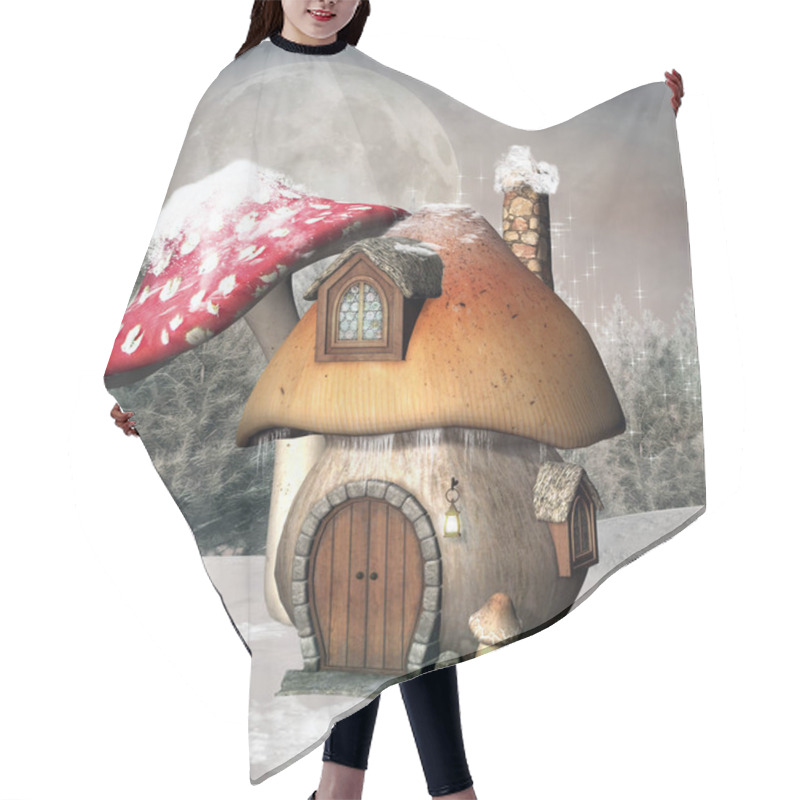 Personality  Mushroom House In A Winter Scenery - 3D Illustration Hair Cutting Cape