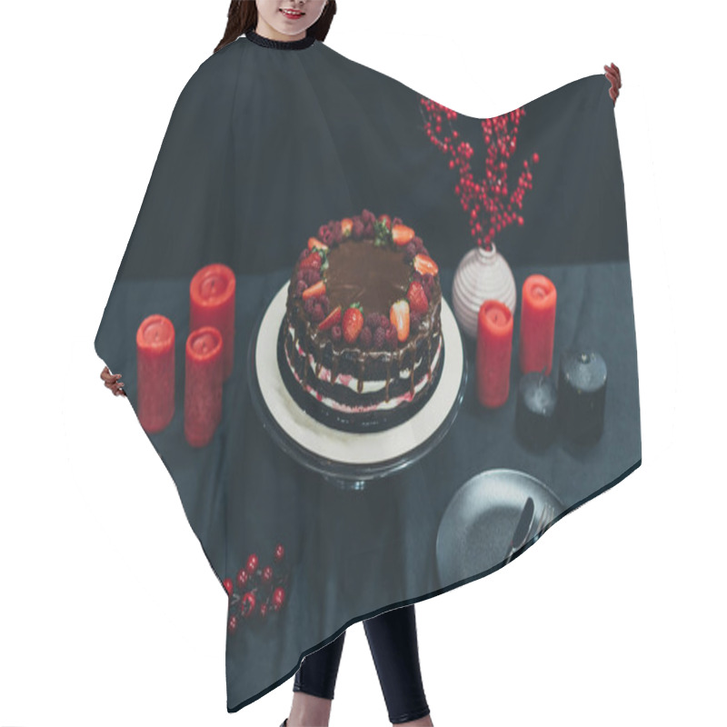 Personality  Cake And Red Candles Hair Cutting Cape