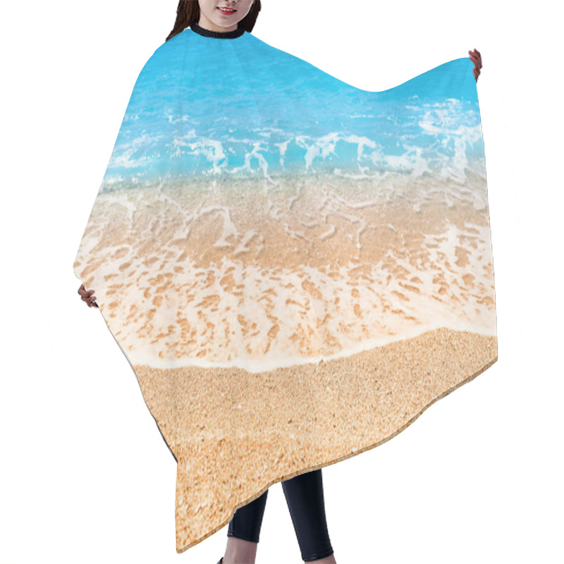 Personality  Wallpaper Of Turquoise Blue Clear Foamy Sea And Sandy Beach In A Sunny Summer Day Hair Cutting Cape