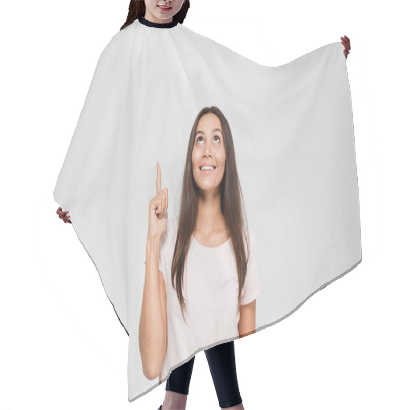 Personality  Portrait Of A Happy Young Asian Woman Hair Cutting Cape