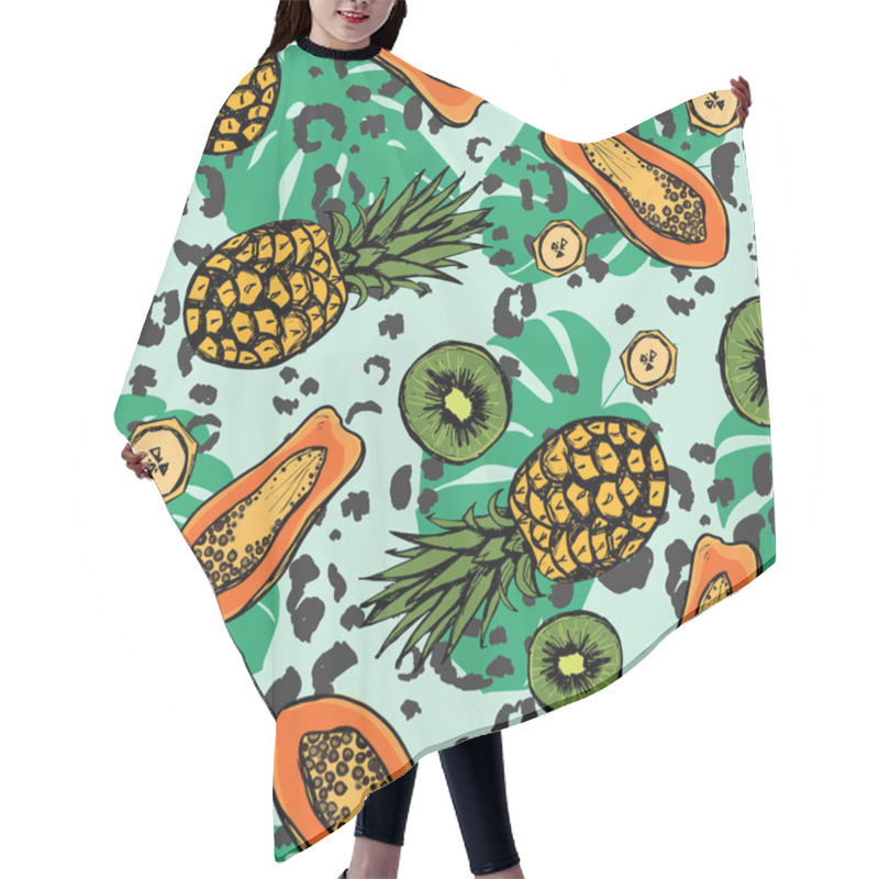 Personality  Tropic Seamless Pattern With Exotic Fruits And Leaves. Hair Cutting Cape