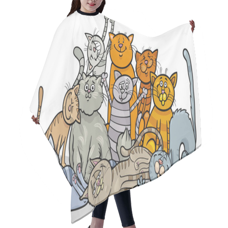 Personality  Happy Cats Group Cartoon Illustration Hair Cutting Cape