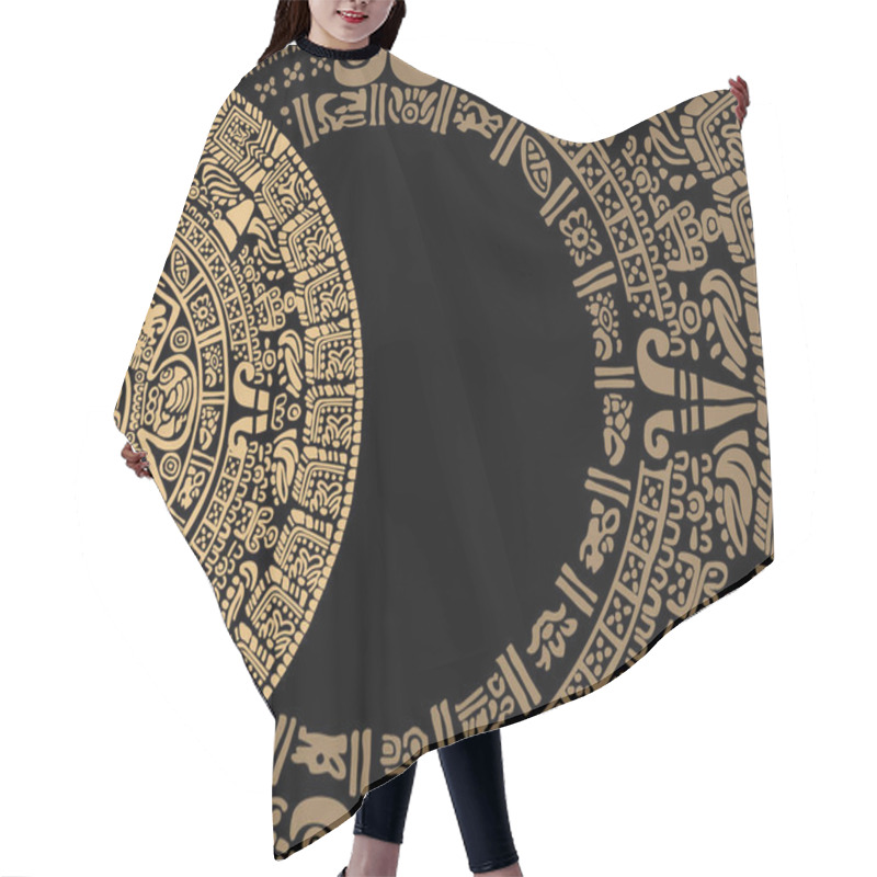 Personality  Ornament Consisting Of Fragments Of The Calendar Of The Ancient Peoples Of The Maya And Toltecs Abstract Frame From Ancient Mayan Symbols. Mayan Calendar.Images Of Characters Of Ancient American Indians. Hair Cutting Cape