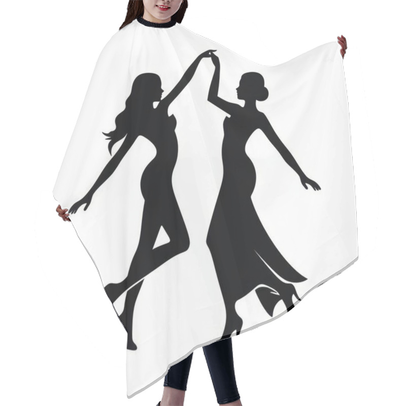 Personality  Two Elegant Women Dancing Gracefully, Showcasing Beauty And Style In A Silhouette Design. Hair Cutting Cape