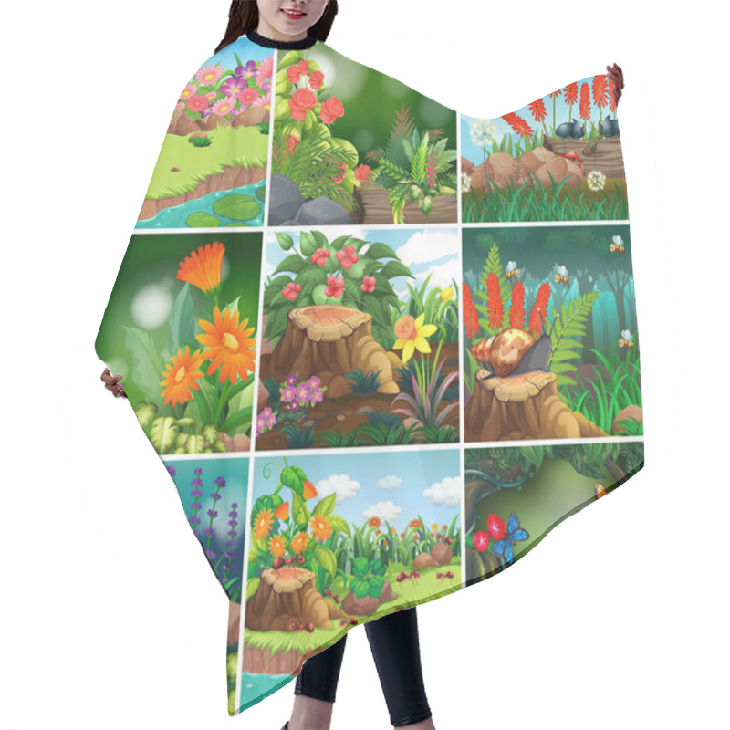 Personality  Set Of Background Scene With Nature Theme Hair Cutting Cape