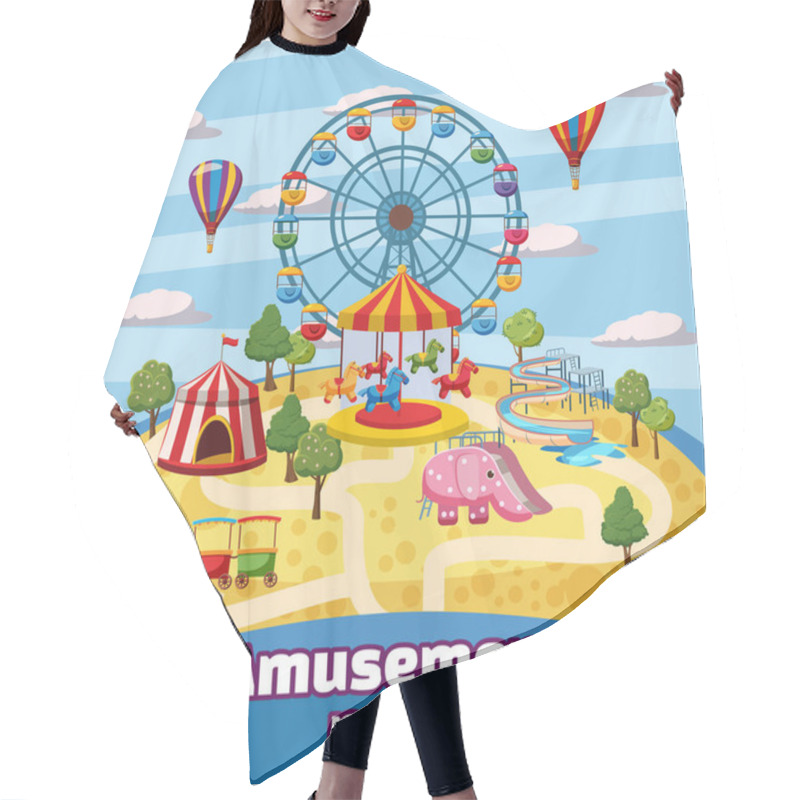 Personality  Amusement Park Concept, Cartoon Style Hair Cutting Cape