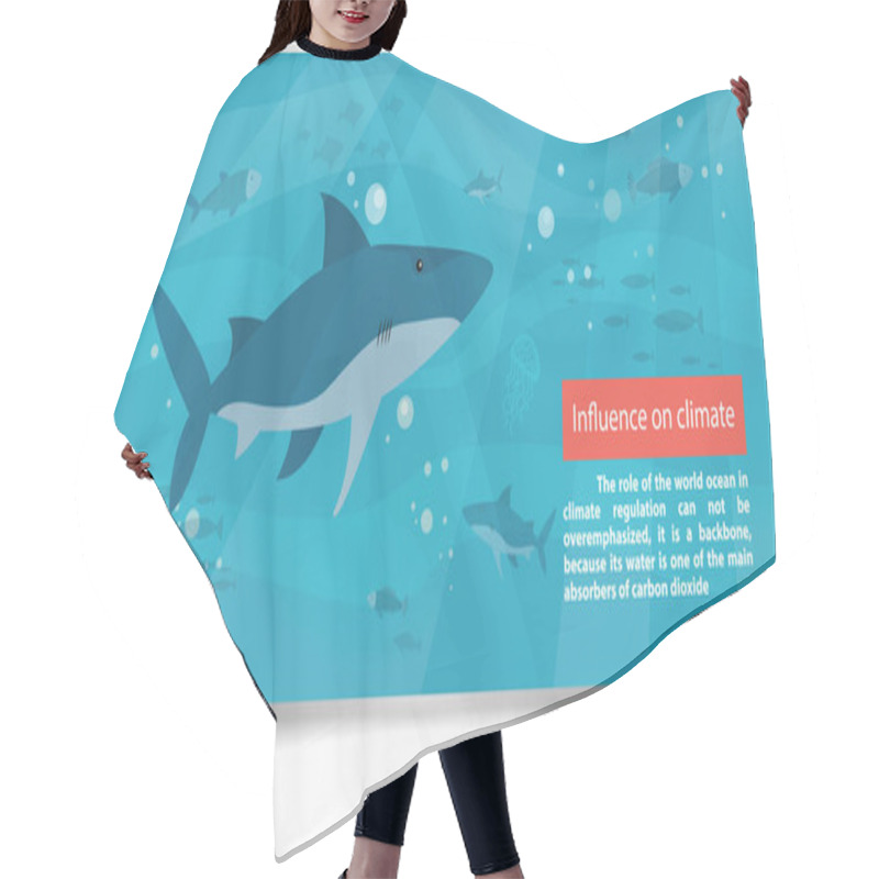 Personality  Influence On Climate Information Banner With Underwater Ocean Life Of Sharks, Jellyfish And Fish Hair Cutting Cape