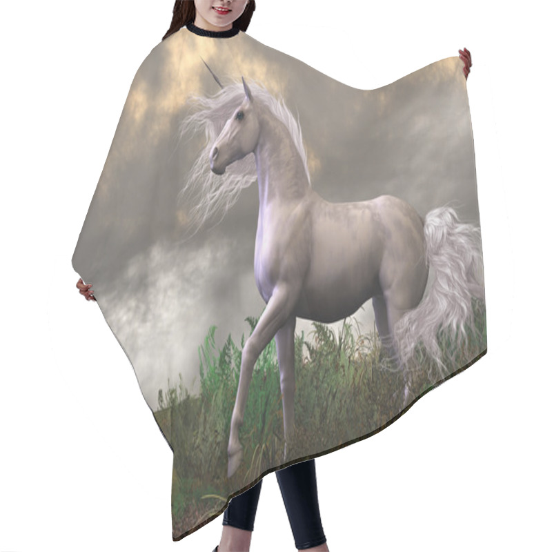 Personality  White Unicorn Stallion Hair Cutting Cape