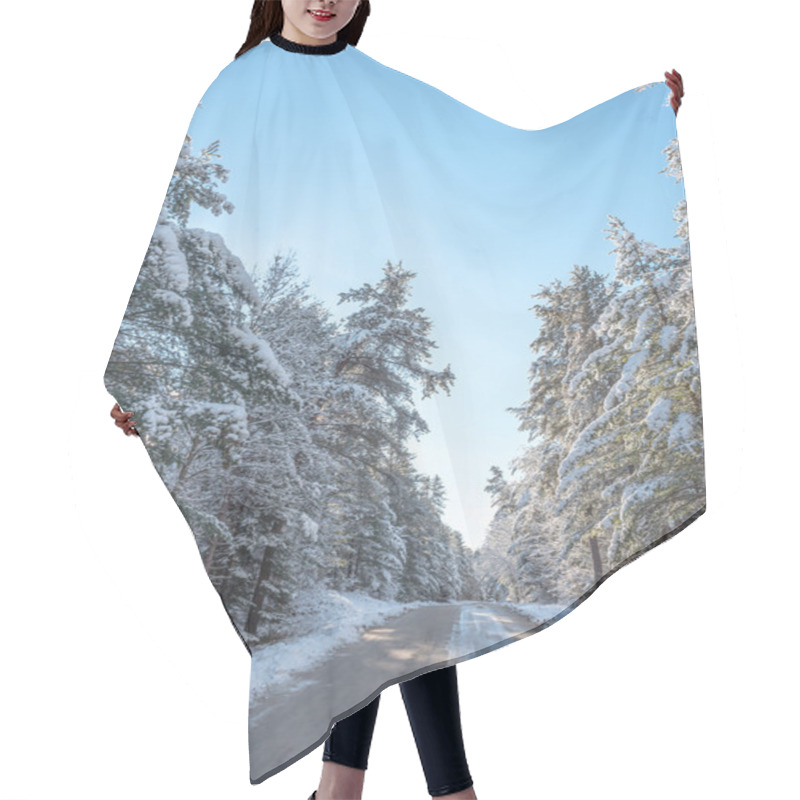 Personality  Snow Covered Pines - Beautiful Forests Along Rural Roads. Hair Cutting Cape