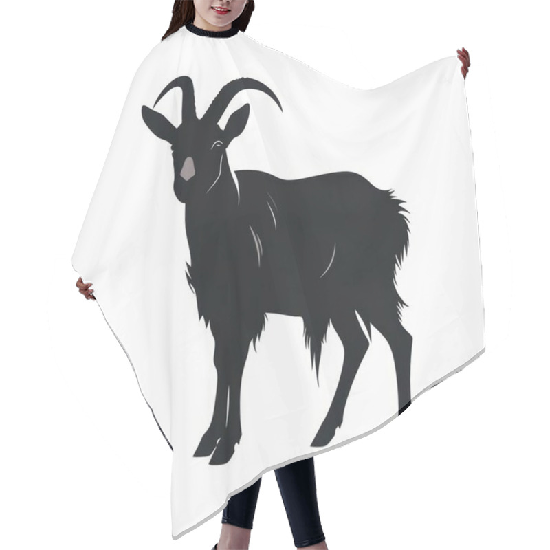 Personality  A Striking Silhouette Of A Black Goat With Curved Horns, Showcasing Its Graceful Posture. Hair Cutting Cape