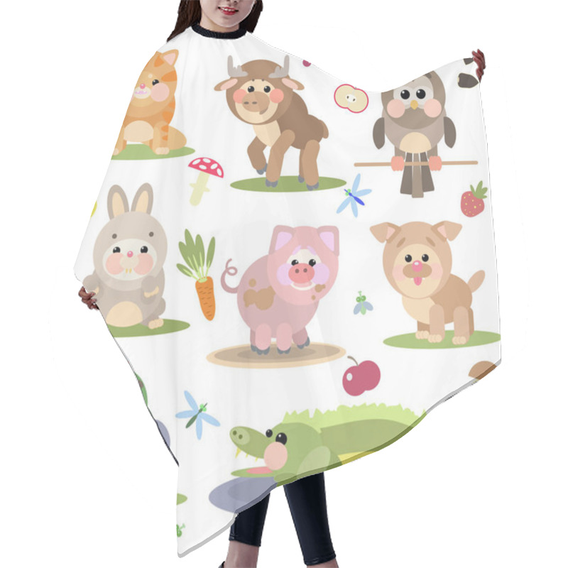 Personality   Illustration Of Cute Animals On White Background Hair Cutting Cape