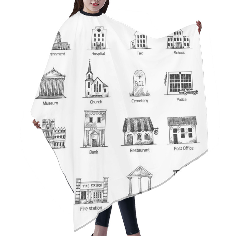 Personality  Government Building Icons Set Hair Cutting Cape