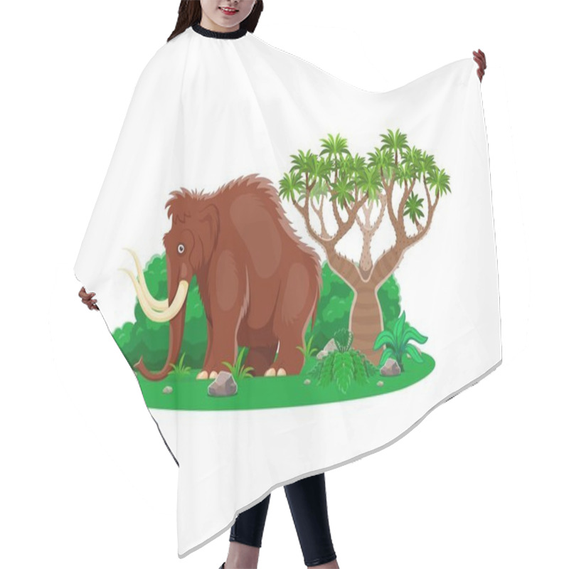 Personality  Paleontology Mammoth Animal Cute Character. Extinct Animal, Ice Age Herbivore Mammal Funny Isolated Personage Or Ancient Fauna Giant Cartoon Vector Character. Mammoth In Forest Comical Mascot Hair Cutting Cape