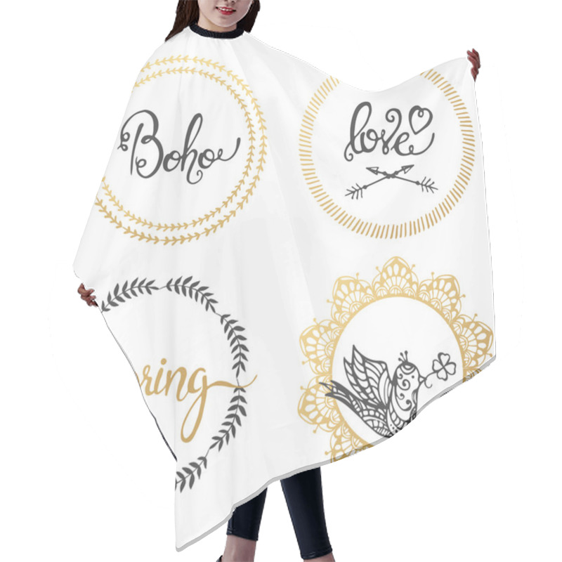 Personality  Set Of Boho Style Frames And Hand Drawn Elements Hair Cutting Cape