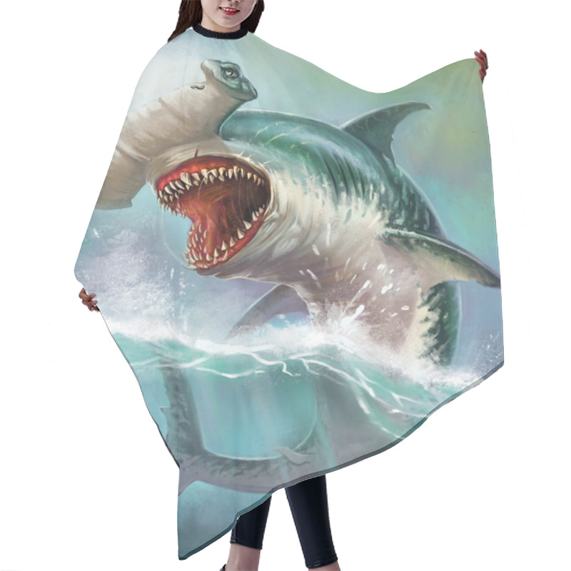 Personality  Hammerhead Shark On Waves Hair Cutting Cape