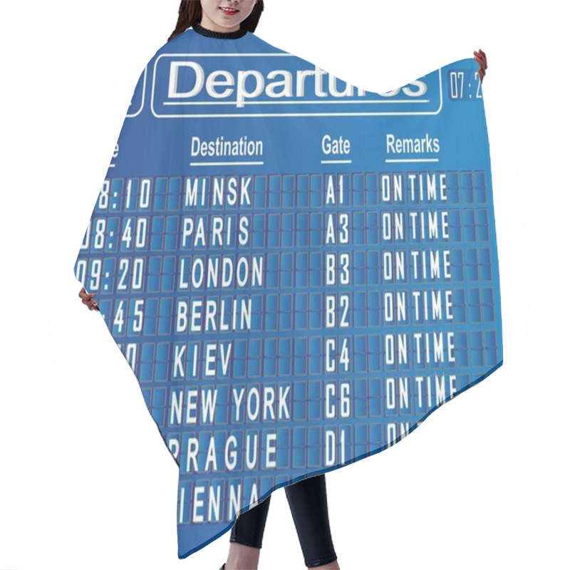 Personality  Board In Airport Of Departures Cities Hair Cutting Cape