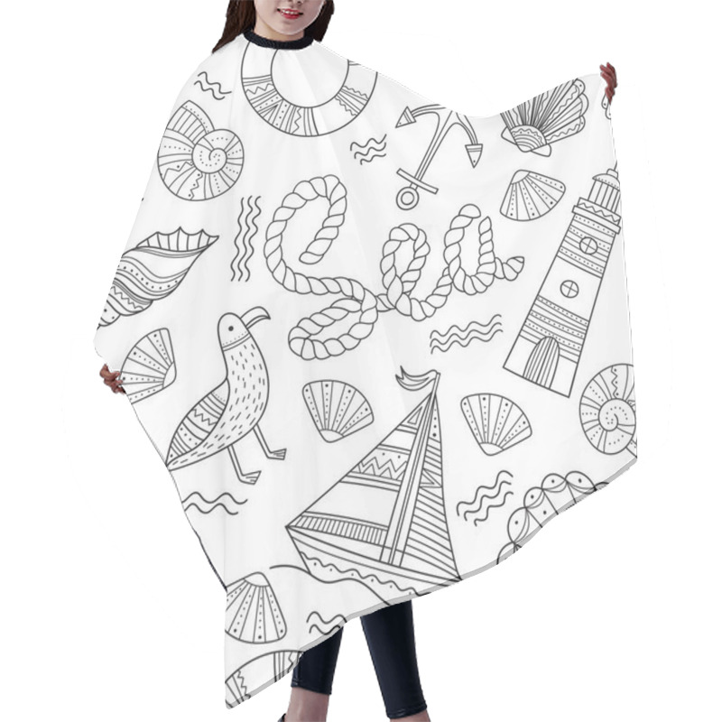 Personality  Sea Theme Seamless Pattern In Doodle Boho Style Hair Cutting Cape