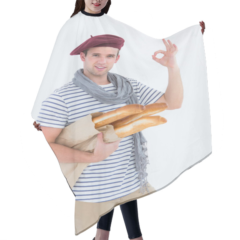 Personality  French Guy With Beret Holding Baguettes  Hair Cutting Cape