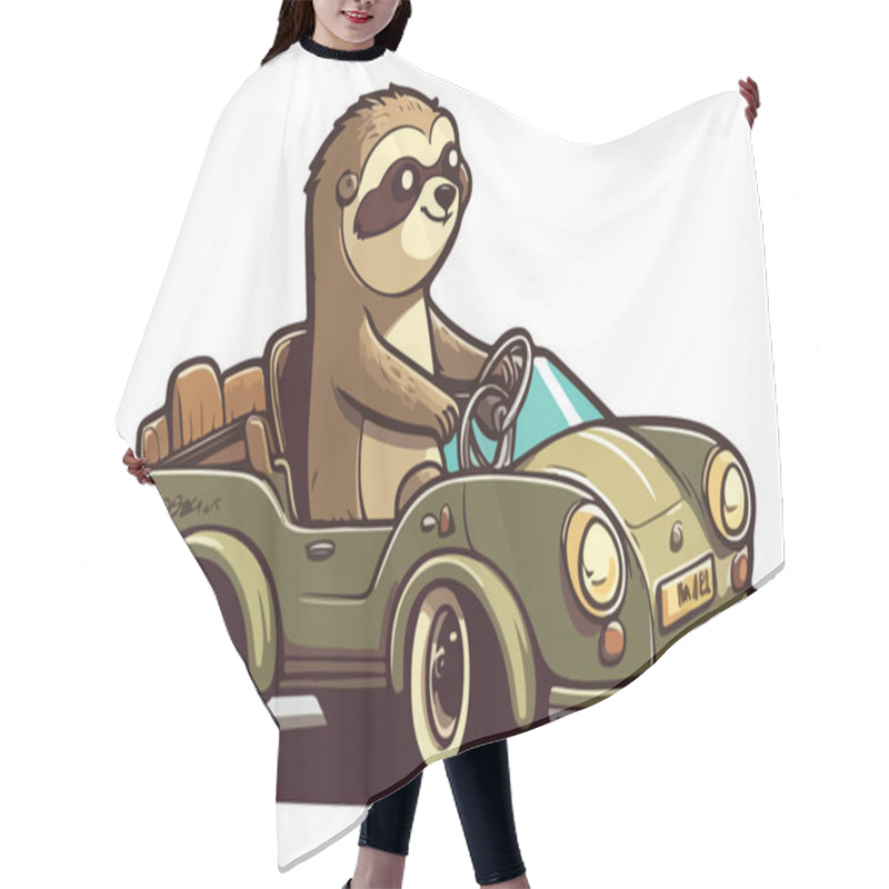 Personality  Sloth Riding A Car Vector Illustration Hair Cutting Cape