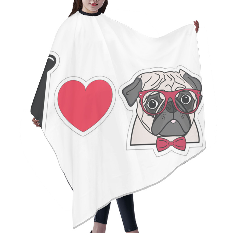 Personality  I Love Pugs With Hipsters Glasses And Tie Bow Hair Cutting Cape