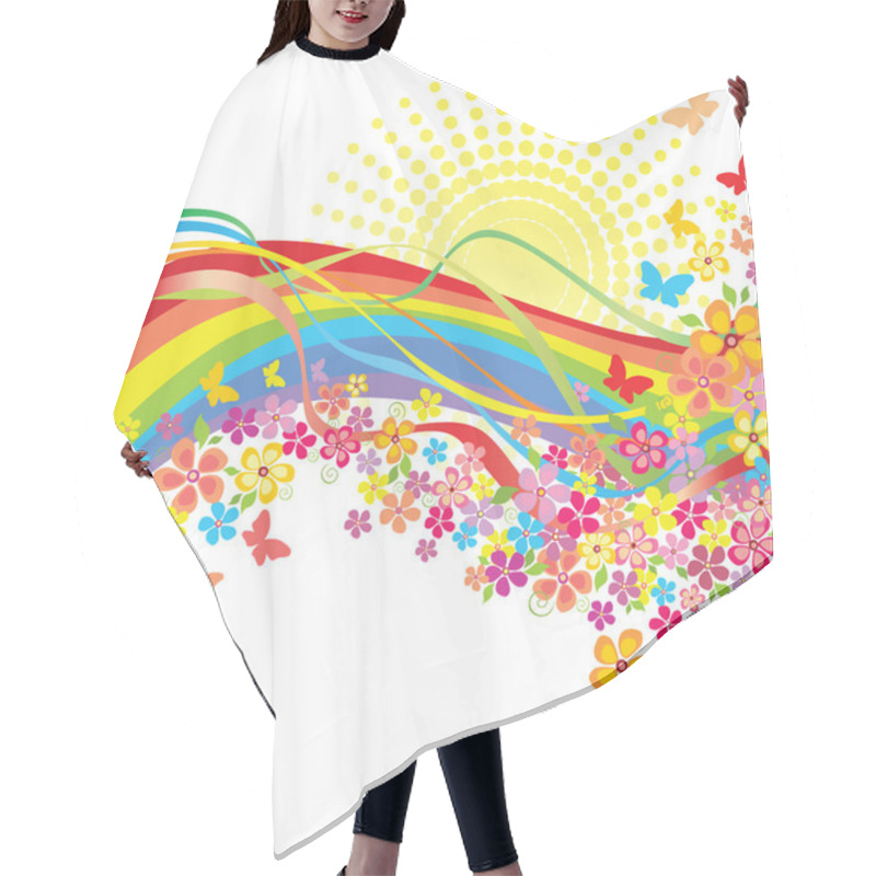 Personality  Rainbow And Flowers Hair Cutting Cape