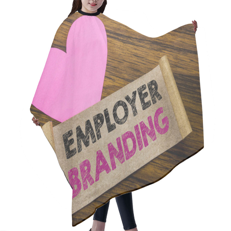 Personality  Writing Text Showing Employer Branding. Business Concept For Brand Building Written On Sticky Note Paper, Wooden Wood Background. With Pink Heart Meaning Love Adoration. Hair Cutting Cape