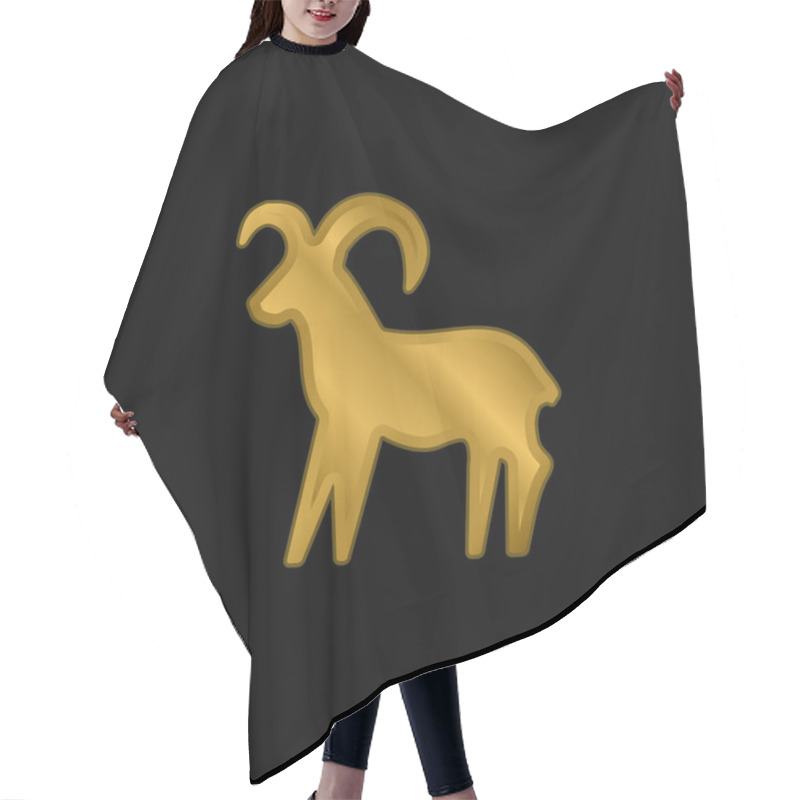 Personality  Aries Sign Gold Plated Metalic Icon Or Logo Vector Hair Cutting Cape