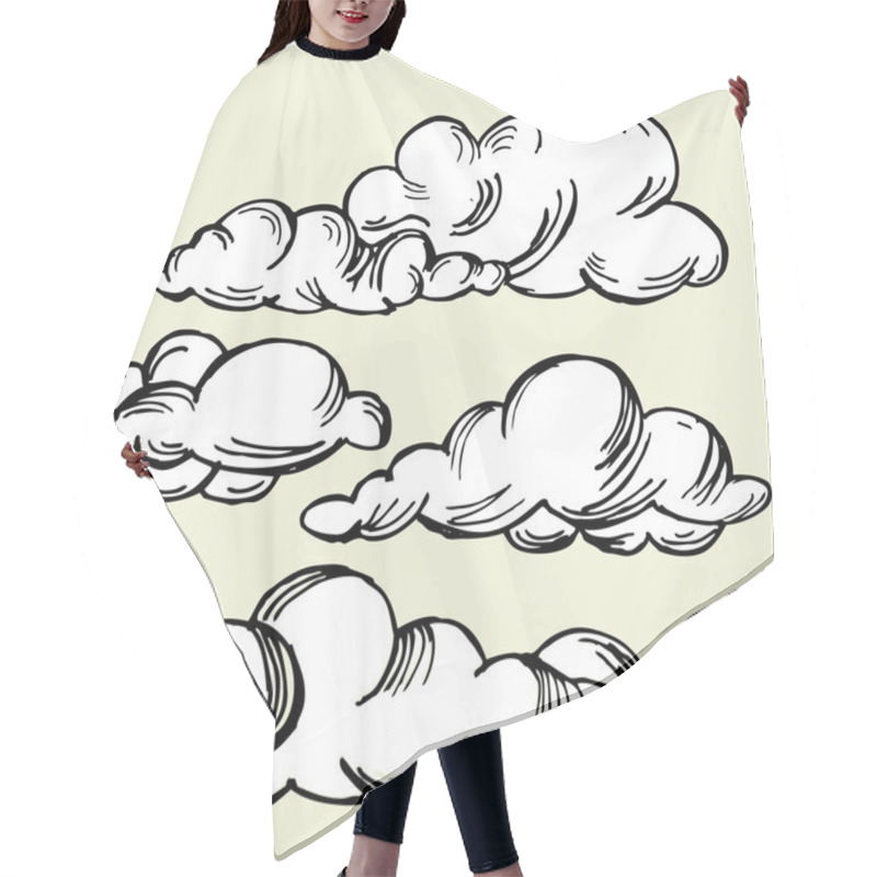 Personality  Set Of Vector Engraving Clouds Hair Cutting Cape