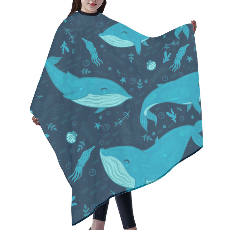 Personality  Marine Seamless Pattern With Whales. Vector Image. Hair Cutting Cape