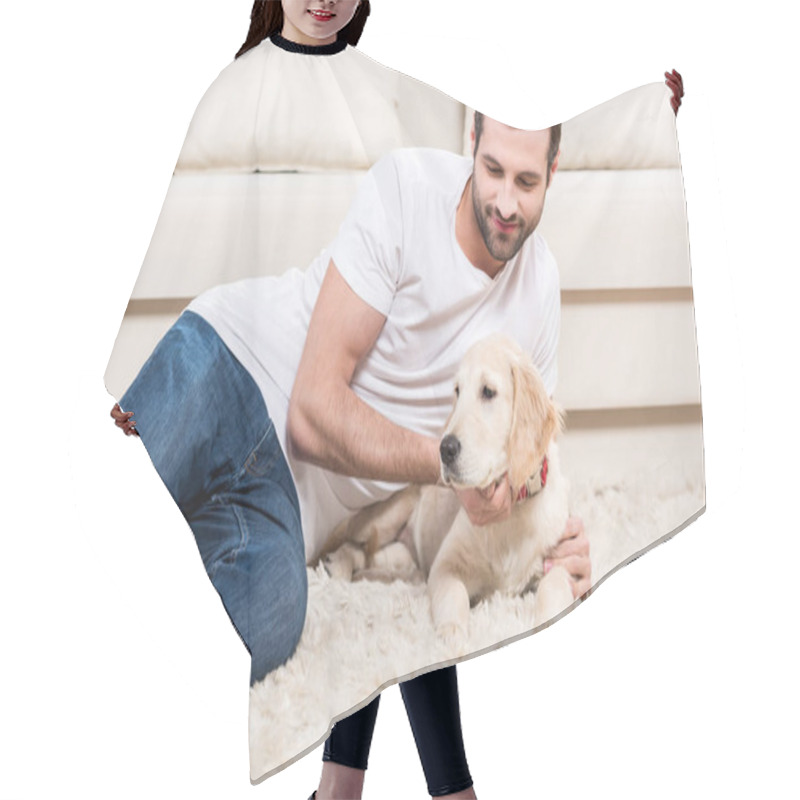 Personality  Man Holding Puppy Hair Cutting Cape