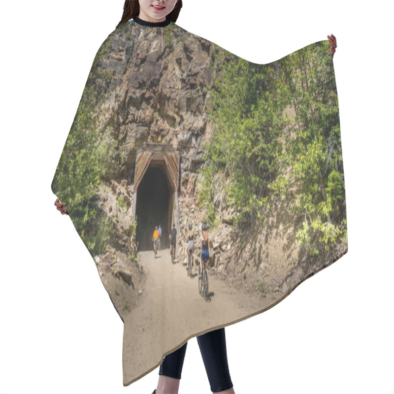 Personality  Biking Into A Tunnel Of The Abandoned Kettle Valley Railway Carved In The Rocks Of Myra Canyon Near Kelowna, British Columbia, Canada Hair Cutting Cape