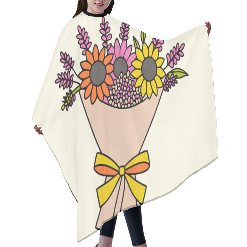 Personality  Rustic Floral Bouquet With Sunflowers And Lavender Vector Art Illustration Design Hair Cutting Cape