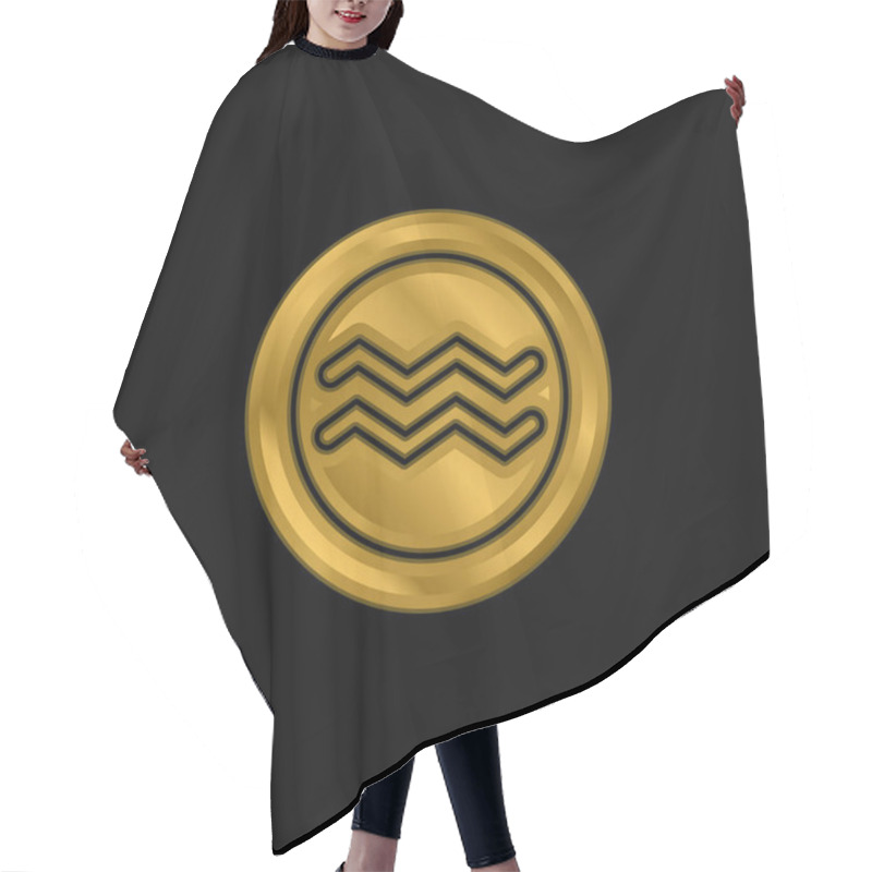 Personality  Aquarius Gold Plated Metalic Icon Or Logo Vector Hair Cutting Cape