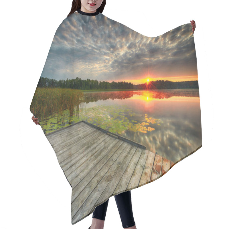 Personality  Beautiful Summer Sunrise Over Lake Hair Cutting Cape