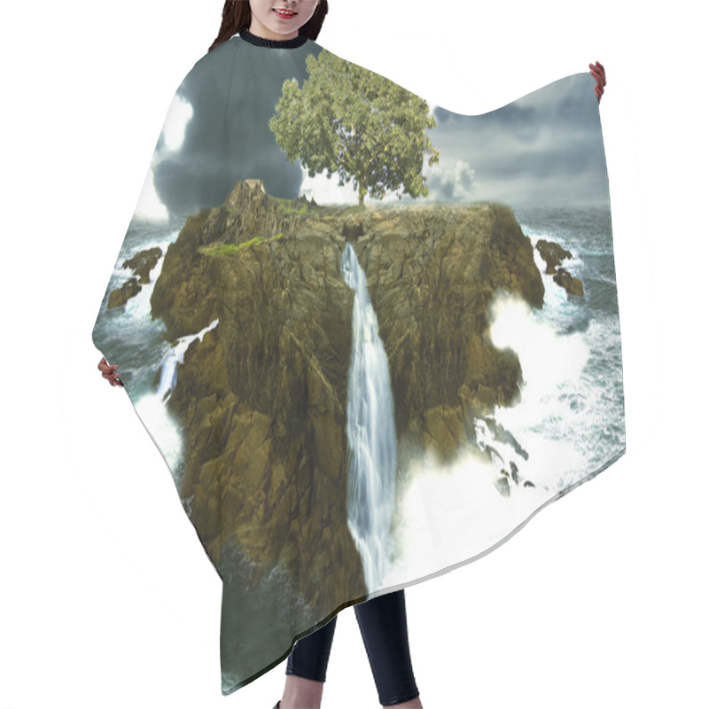 Personality  Tree Island In The Ocean With Waterfalls Hair Cutting Cape