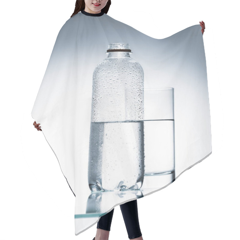 Personality  Plastic Bottle And Glass Of Water On Reflective Surface Hair Cutting Cape