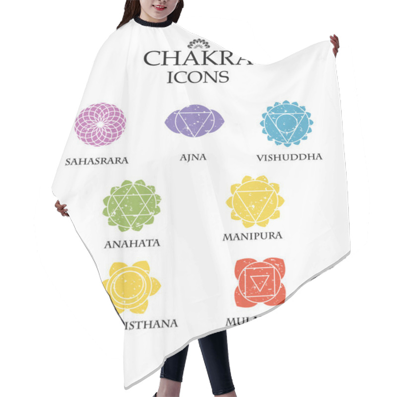 Personality  Chakras Information. Isolated Minimalistic Icons. High Quality Vector Objects. Hair Cutting Cape