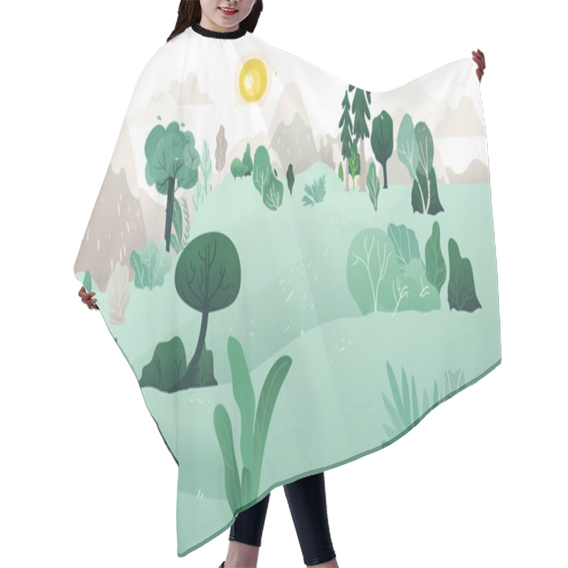 Personality  Vector Natural Lanscape Background With Tree Hills Hair Cutting Cape