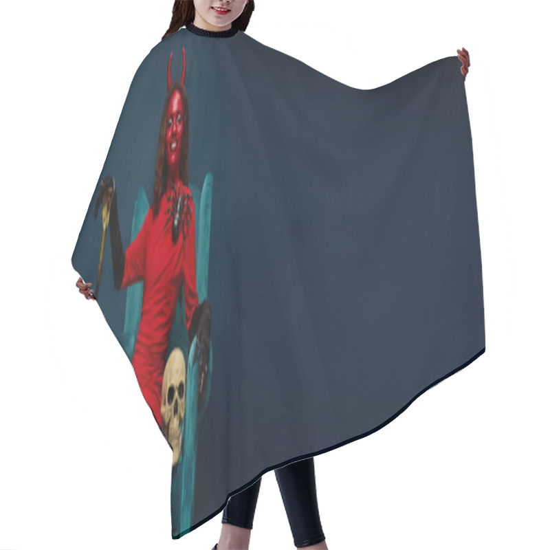 Personality  This Striking Figure Captures Halloween Spirit With A Confident And Charming Devil Costume. Hair Cutting Cape