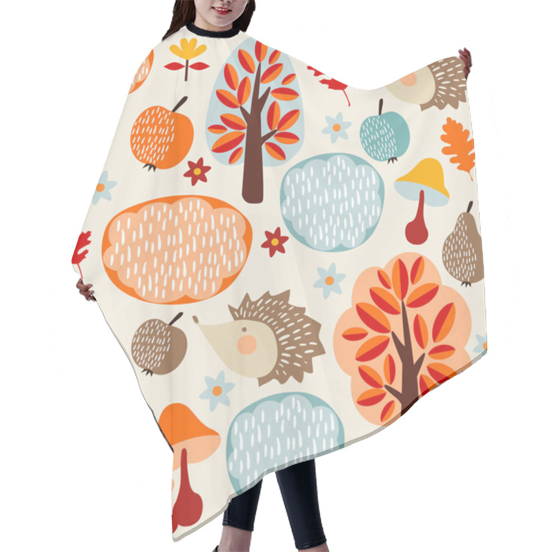 Personality  Autumn Fall Seamless Pattern With Fruit, Hedgehogs,trees Hair Cutting Cape