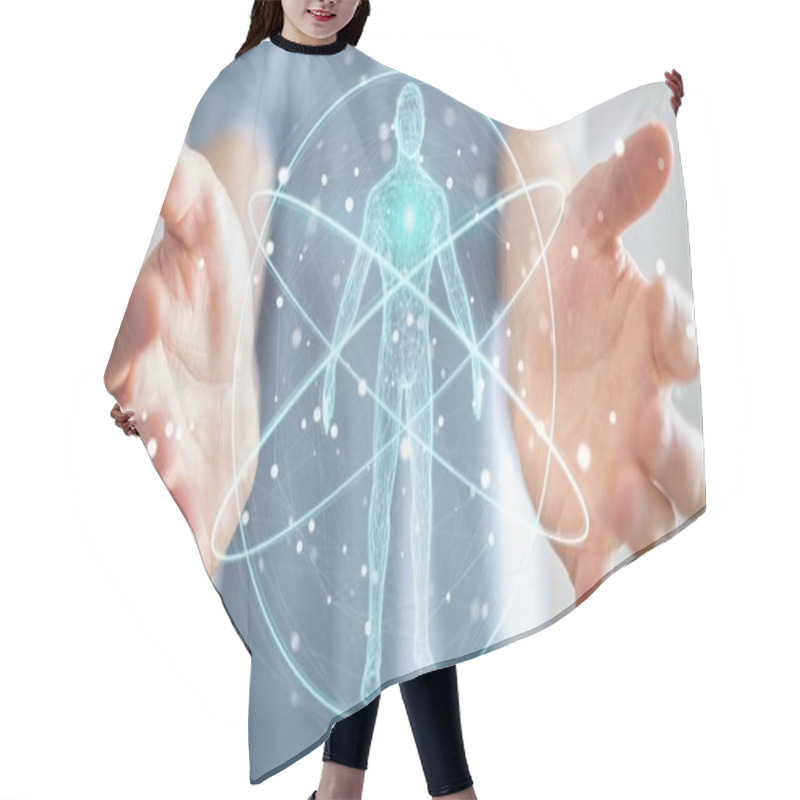 Personality  Businessman Using Digital X-ray Human Body Scan Interface 3D Ren Hair Cutting Cape