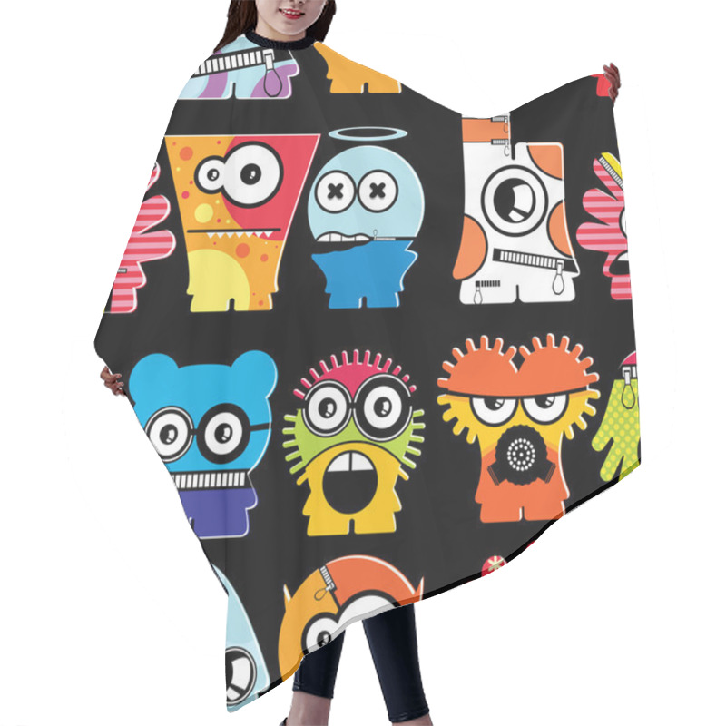 Personality  Cute Monsters On Black Hair Cutting Cape