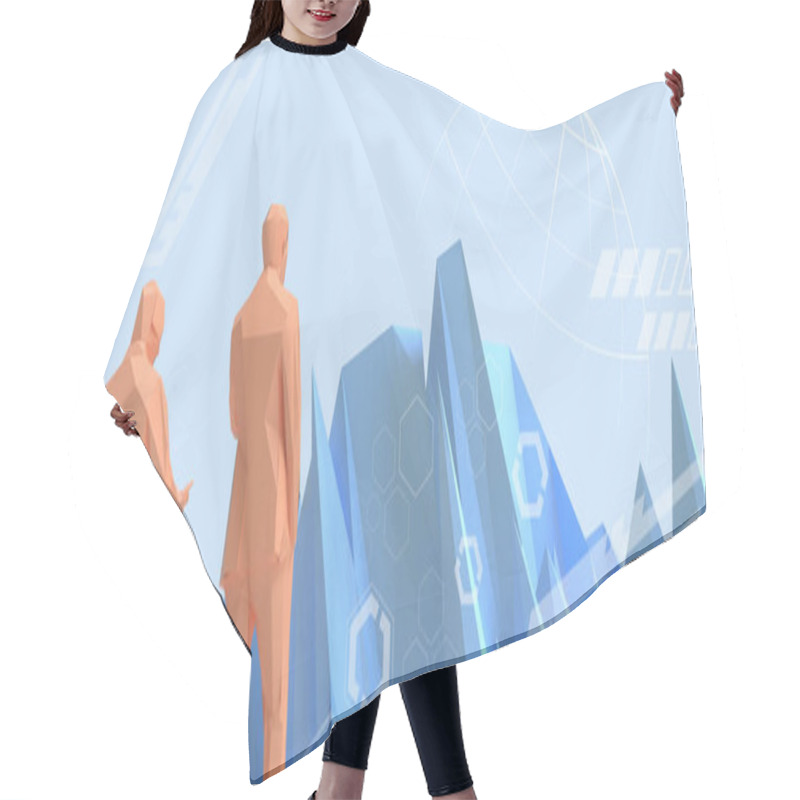 Personality  Creative Idea Leadership To Work In The Metaverse To Connect Future Work Technology With Business Success Goals Concept On Blue Background. Copy Space, Software, Digital, Banner-3d Rendering Hair Cutting Cape