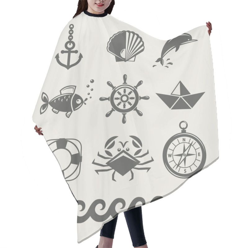 Personality  Sea And Marine Symbol Set Of Icon Hair Cutting Cape