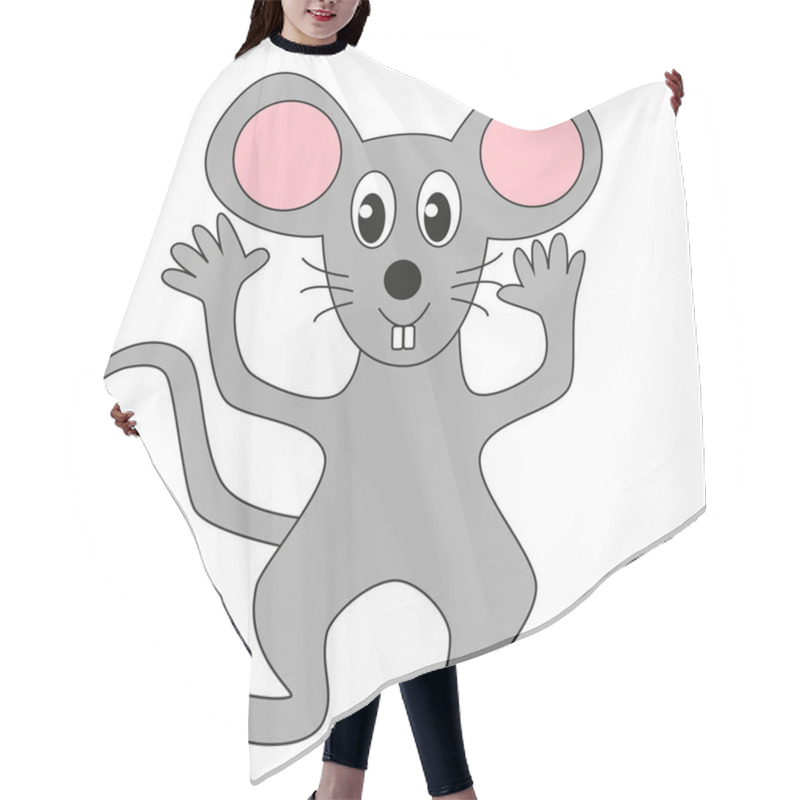 Personality  Funny Cartoon Grey Mouse Isolated On A White Background. Hair Cutting Cape