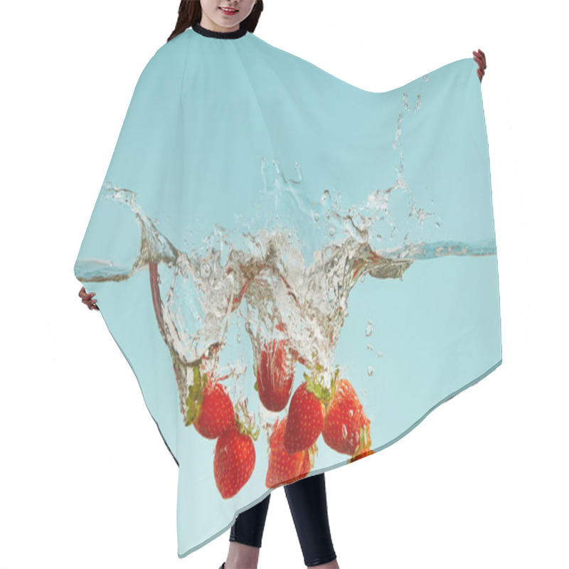 Personality  Ripe Strawberries Falling In Water With Splash On Blue Background Hair Cutting Cape